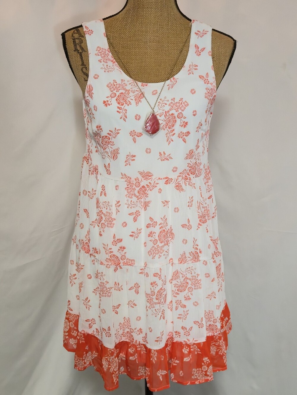 As U Wish White and Coral Floral Tiered Tank Tunic